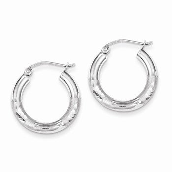 Sterling Silver Rhodium-plated 3.00mm Satin Diamond-cut Hoop Earrings