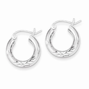 Sterling Silver Rhodium-plated 3.00mm Satin Diamond-cut Hoop Earrings