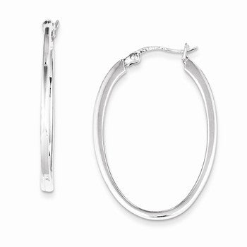 Sterling Silver Flat Square Tube Oval Hoop Earrings