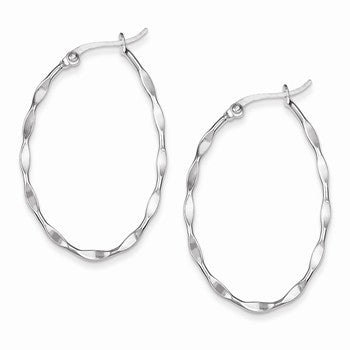 Sterling Silver Twisted Oval Hoop Earrings