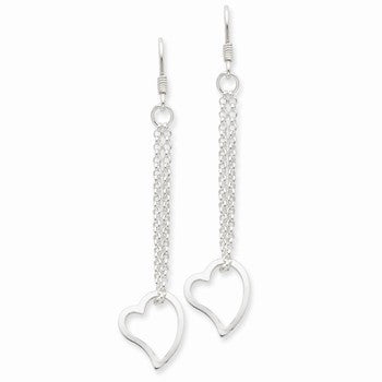 Sterling Silver Dangling Heart on Rolo Chain Earrings
