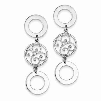 Sterling Silver 3 Circle with Filigree Dangle Earrings