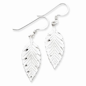 Sterling Silver Diamond-cut Leaf Wire Earrings