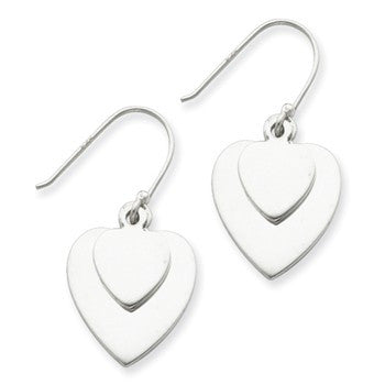 Sterling Silver Double Heart Dangle Earrings