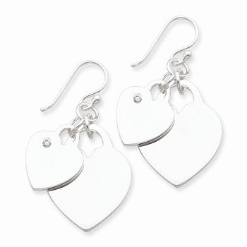 Sterling Silver Double Heart with CZ Earrings