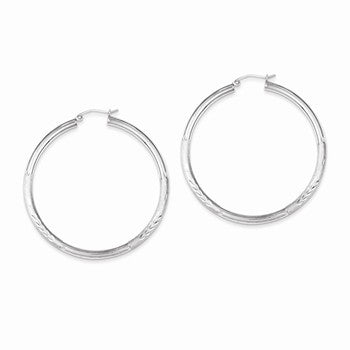 Sterling Silver Rhodium-plated 3.00mm Satin Diamond-cut Hoop Earrings