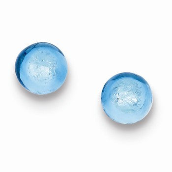 Silver & Aqua Glass Bead Post Earrings
