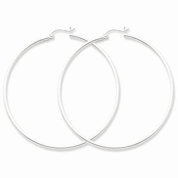 Sterling Silver Rhodium-plated 2mm Hoop Earrings