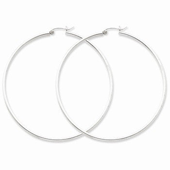Sterling Silver Rhodium-plated 2mm Hoop Earrings