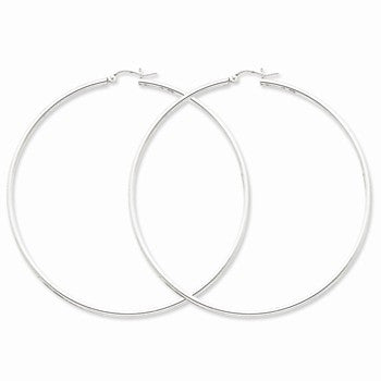 Sterling Silver Rhodium-plated 2mm Polished Hoop Earrings