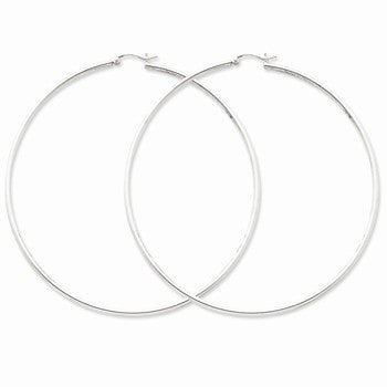 Sterling Silver Rhodium-plated 2mm Polished Hoop Earrings