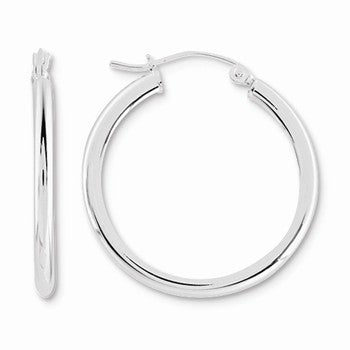 Sterling Silver Rhodium-plated 2.5mm Round Hoop Earrings
