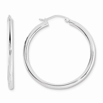 Sterling Silver Rhodium-plated 2.5mm Round Hoop Earrings