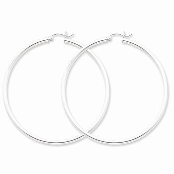 Sterling Silver Rhodium-plated 2.5mm Round Hoop Earrings