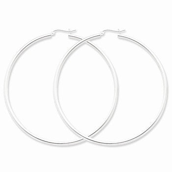 Sterling Silver Rhodium-plated 2.5mm Round Hoop Earrings