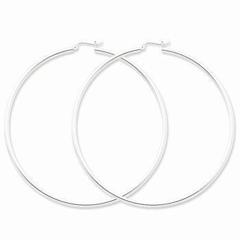 Sterling Silver Rhodium-plated 2.5mm Round Hoop Earrings
