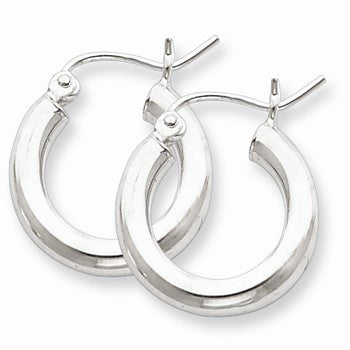 Sterling Silver Rhodium-plated 3mm Round Hoop Earrings