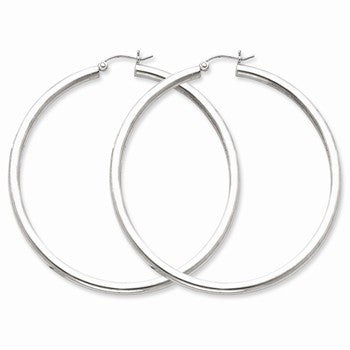 Sterling Silver Rhodium-plated 3mm Round Hoop Earrings