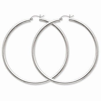 Sterling Silver Rhodium-plated 3mm Round Hoop Earrings