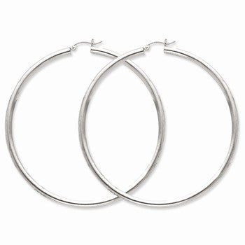 Sterling Silver Rhodium-plated 3mm Round Hoop Earrings