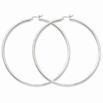 Sterling Silver Rhodium-plated 3mm Round Hoop Earrings