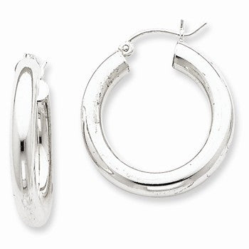 Sterling Silver Rhodium-plated 4mm Round Hoop Earrings