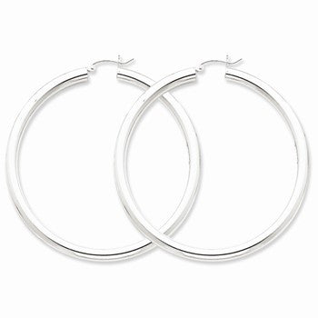 Sterling Silver Rhodium-plated 4mm Round Hoop Earrings