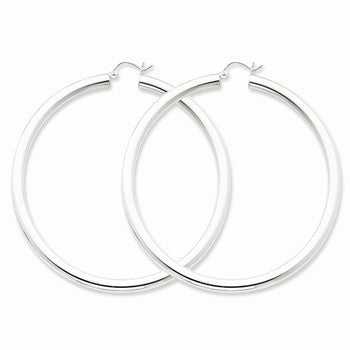 Sterling Silver Rhodium-plated 4mm Round Hoop Earrings
