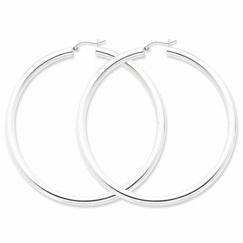 Sterling Silver Rhodium-plated 4mm Round Hoop Earrings
