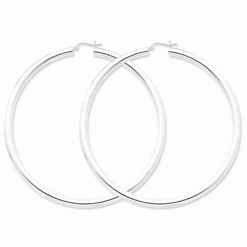 Sterling Silver Rhodium-plated 4mm Round Hoop Earrings