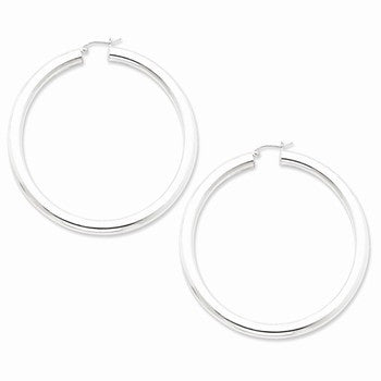 Sterling Silver Rhodium-plated 5mm Polished Hoop Earrings