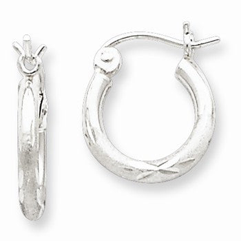 Sterling Silver Rhodium-plated 2mm Satin Diamond-cut Hoop Earrings