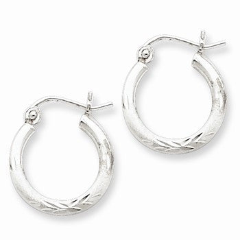 Sterling Silver Rhodium-plated 2mm Satin Diamond-cut Hoop Earrings