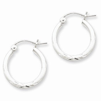 Sterling Silver Rhodium-plated 2mm Satin Diamond-cut Tube Hoop Earrings