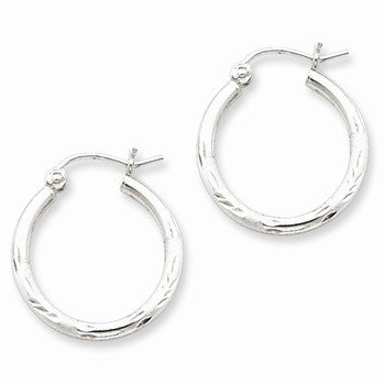 Sterling Silver Rhodium-plated 2mm Satin Diamond-cut Hoop Earrings