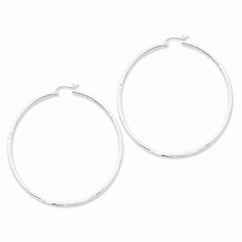 Sterling Silver Rhodium-plated 2mm Satin Diamond-cut Hoop Earrings