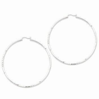 Sterling Silver Rhodium-plated 2mm Satin Diamond-cut Hoop Earrings