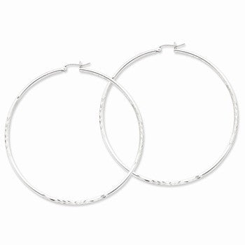 Sterling Silver Rhodium-plated Polished Satin Diamond-cut Hoop Earrings