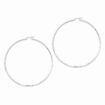 Sterling Silver Rhodium-plated Polished Satin Diamond-cut Hoop Earrings