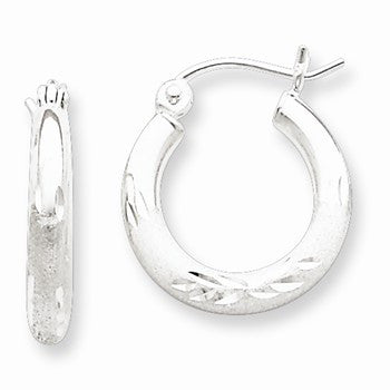 Sterling Silver Rhodium-plated Satin Finished Diamond-cut Hoop Earrings
