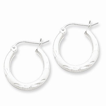Sterling Silver Rhodium-plated Satin Finished Diamond-cut Hoop Earrings