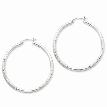 Sterling Silver Rhodium-plated 2.5mm Satin Diamond-cut Hoop Earrings