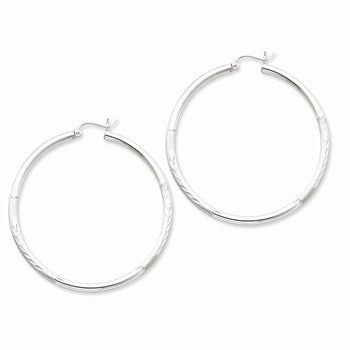 Sterling Silver Rhodium-plated 2.5mm Satin Diamond-cut Hoop Earrings