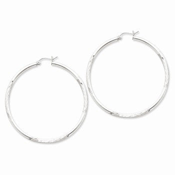 Sterling Silver Rhodium-plated 2.5mm Satin Diamond-cut Hoop Earrings