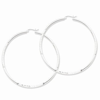 Sterling Silver Rhodium-plated Satin Finished Diamond-cut Twisted Hoop Earrings