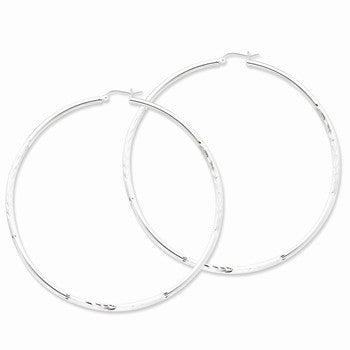 Sterling Silver Rhodium-plated Satin Finished Diamond-cut Twisted Hoop Earrings