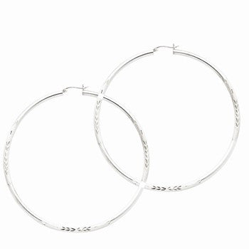 Sterling Silver Rhodium-plated Polished Satin Diamond-cut Hoop Earrings