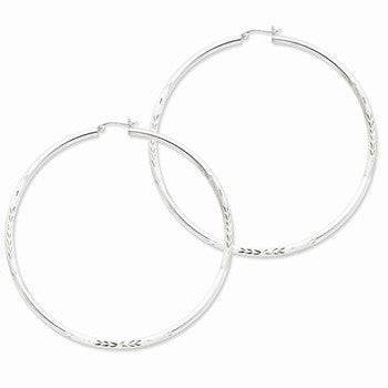 Sterling Silver Rhodium-plated 3mm Polished Satin Diamond-cut Hoop Earrings