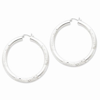 Sterling Silver Rhodium-plated 5.00mm Polished Satin Diamond-cut Hoop Earrings