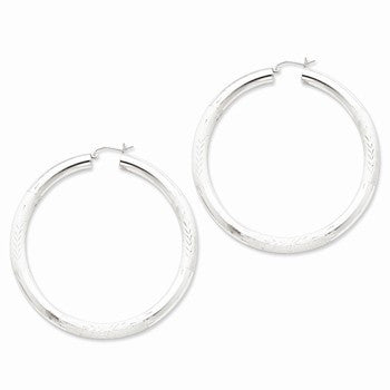 Sterling Silver Rhodium-plated 5.00mm Polished Satin Diamond-cut Hoop Earrings
